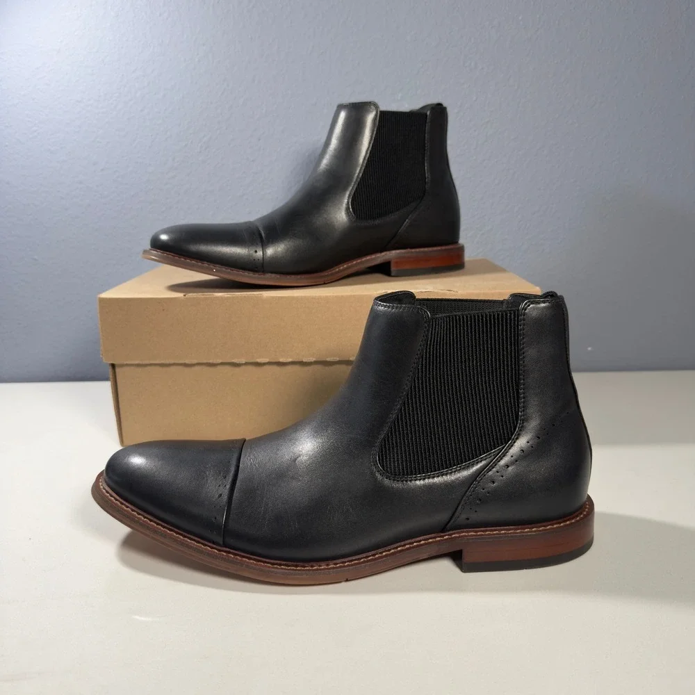 Stacy Adams Chelsea Boots Men New Black Cap Toe Stretch Leather‎ ankle Size 9